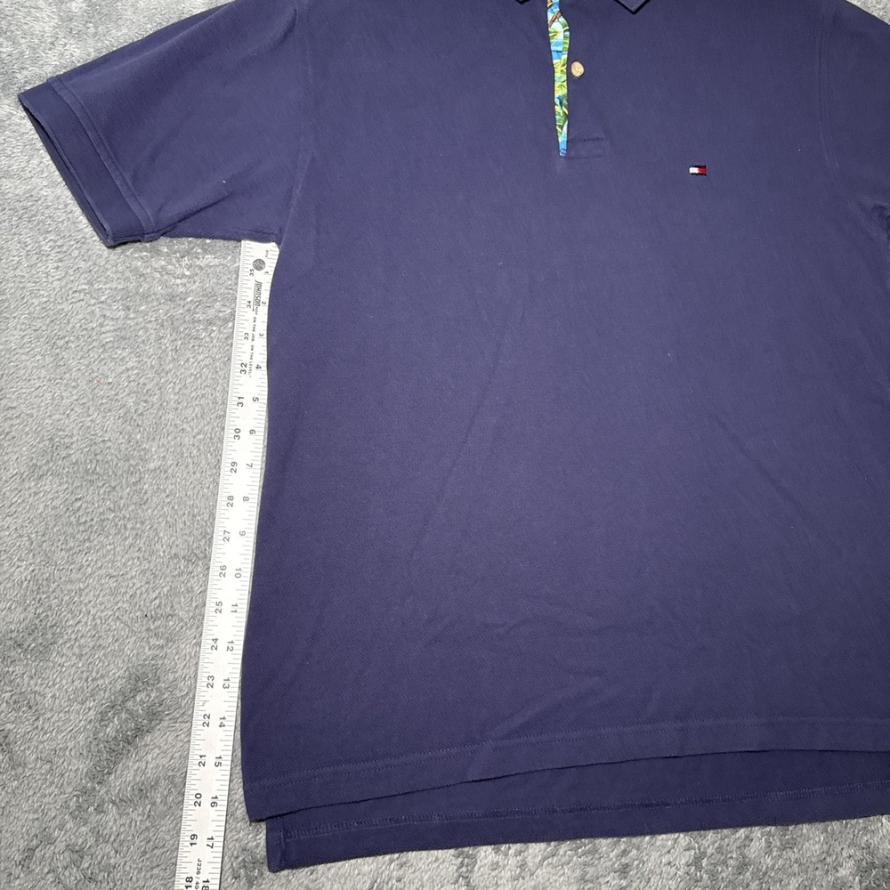 Tommy Hilfiger Men's Medium Navy Blue Polo Short Sleeve Shirt Tropical Collar - Picture 12 of 16